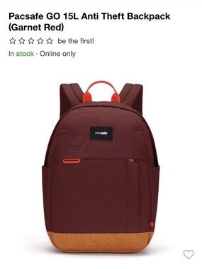 Pacsafe Garnet and Tan Anti-Theft Everyday Backpack